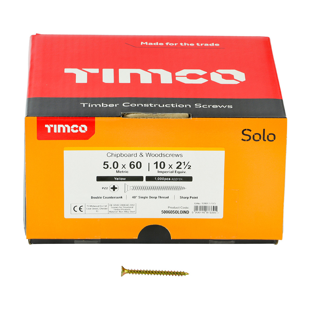 5.0 x 60 Solo Woodscrew Industrial Pack (QTY 1000), MPN 50060SOLOIND