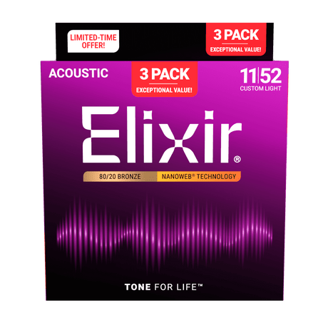 3-Pack 80/20 Bronze Acoustic Guitar Strings with NANOWEB Technology