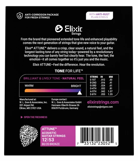 Attune 80/20 Elixir Guitar Strings Light Gauge 12-53 Back