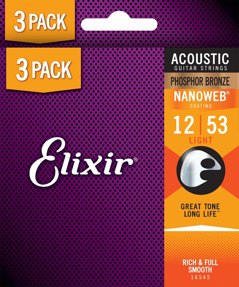3-Pack Phosphor Bronze Acoustic Guitar Strings with NANOWEB