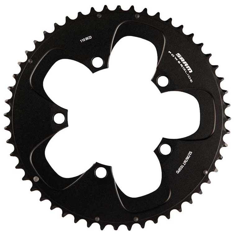 SRAM, 52T, 10 sp, BCD 110mm, 5-Bolt, Red, Outer Chainring, For 52-38/36, Aluminum, Black, 11.6215.198.050