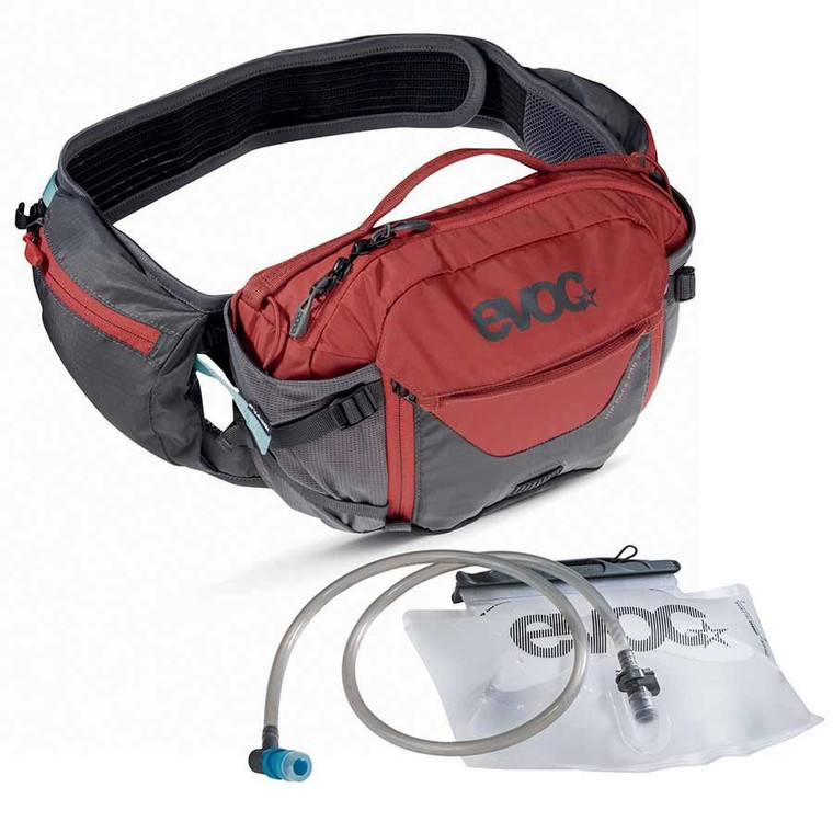 EVOC, Hip Pack Pro, Hydration Bag, Volume: 3L, Bladder: Included (1.5L), Carbon Grey/Chili Red