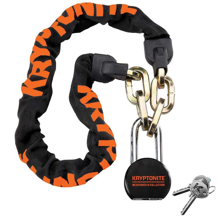 Kryptonite, Messenger w/Moly Padlock, Chain Lock, Key, 9.5mm, 100cm, 3.3', Black