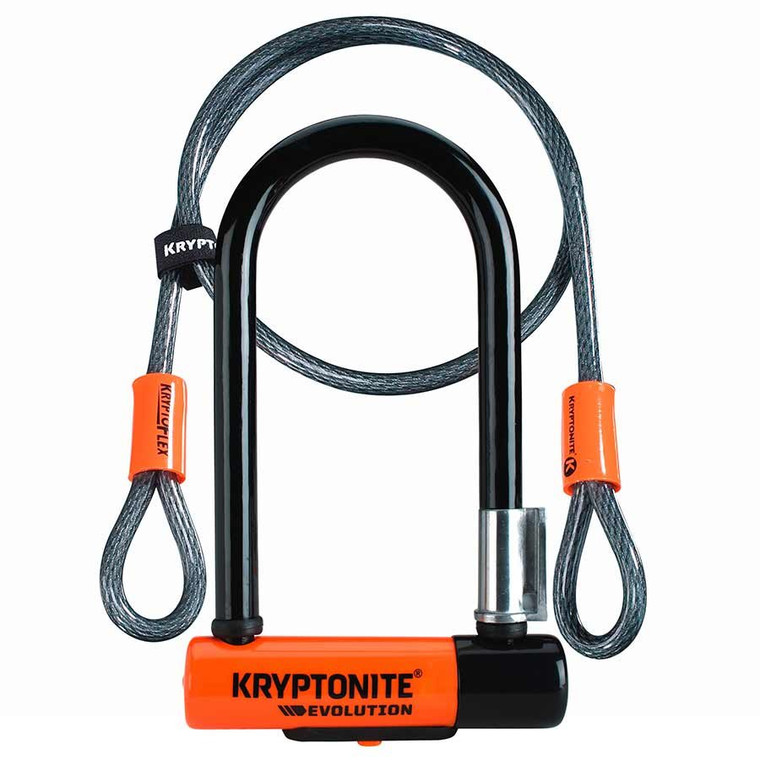 Kryptonite, Evolution Mini-7 (DD), U-Lock, Key, 83x178mm (with 122cm cable), 3.25''x7'' + 4', Thickness in mm: 13mm, Orange