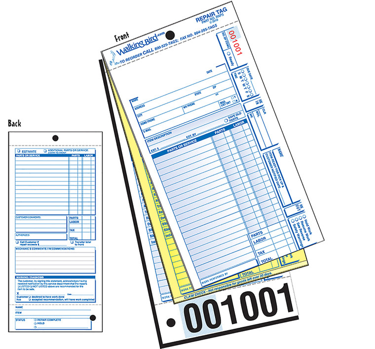 WALKING BIRD PUBLICATIONS FORM WB STD BIK REPAIR noSERV FUL/CLAIM PKof250 RNP3-NI