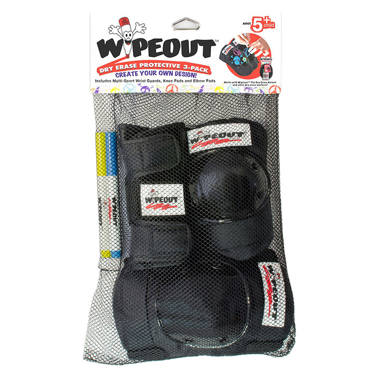 TRIPLE EIGHT PAD SET TRIPLE8 WIPEOUT ELBO/KNE/WRST YOUTH-MD BK WP4102