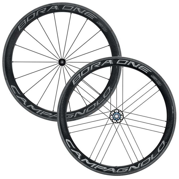 Campagnolo, Bora One 50 Dark, Clincher, Wheel, Pair, 700C, F: 18, R: 21 spokes, QR, F: 100, R: 130, Campagnolo