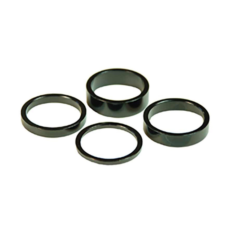 Wheels Manufacturing, Headset Spacer, 1-1/8'', Height: 2.5mm/5mm/7.5mm/10mm, Aluminum, Black, 4pcs