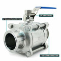 2" Tri-Clamp Ball Valve Sanitary Stainless 304 - 1000PSI