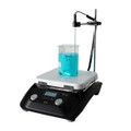 USA Lab 10x10 hotplate stirrer with a durable ceramic-coated top surface, digital temperature and speed control interface, and a compact square design ideal for laboratory mixing and heating applications.