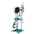 Angled view of USA Lab 1L Benchtop Glass Reactor JRBT-1 showing glass vessel and support frame