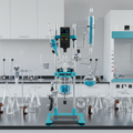 USA Lab 1L benchtop glass reactor JRBT-1 displayed on a stainless-steel table in a modern laboratory with glassware and equipment in the background
