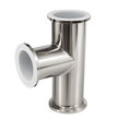 USA Lab PTFE/ETFE/PFA lined Tri Clamp 3-way tee fitting, stainless steel body with white fluoropolymer lining – available in 1.5-inch and 2-inch sanitary clamp sizes for chemical and high-purity process applications