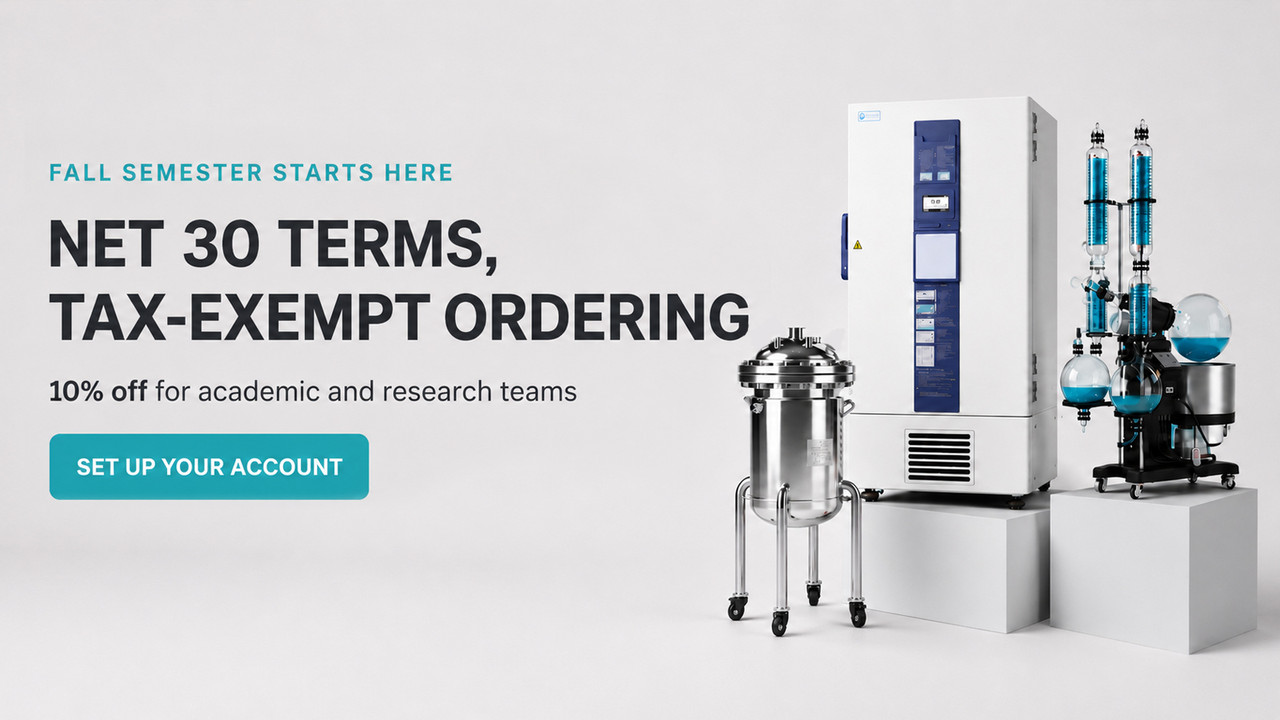 Academic and research equipment - net 30 terms, tax-exempt ordering, 10% off for universities and research institutions