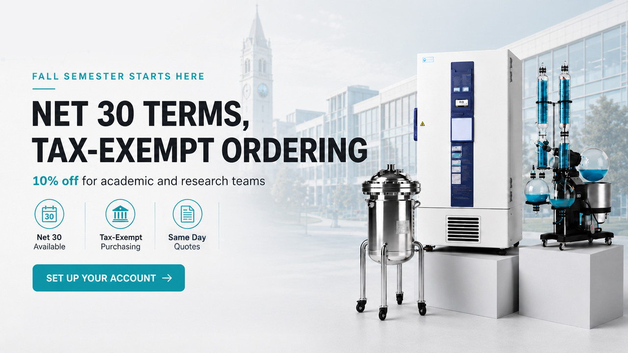 Academic and research equipment - net 30 terms, tax-exempt ordering, 10% off for universities and research institutions