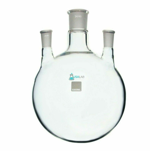 5L Round Bottom Receiving Flask - 3 neck 2 - 24/40 and 34/45 Center