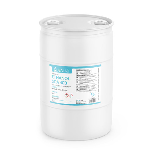 55 gallon plastic drum of USA Lab Ethanol 200 Proof SDA 40B