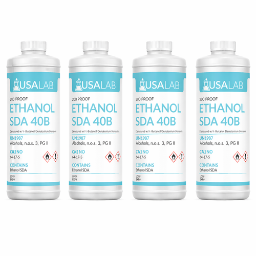 Case of 4 quart bottles of USA Lab Ethanol 200 Proof SDA 40B