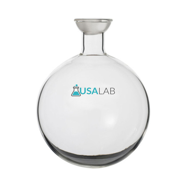 USA Lab spherical joint round bottom receiving flask with a single 35/20 neck made from borosilicate glass for rotary evaporation and laboratory distillation.