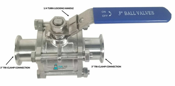 3" Tri-Clamp Ball Valve Sanitary Stainless 304 - 1000PSI