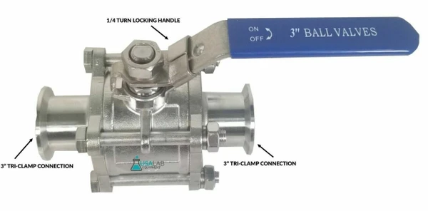 3" Tri-Clamp Ball Valve Sanitary Stainless 304 - 1000PSI