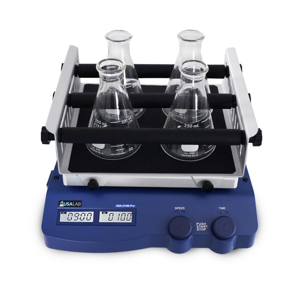 "USA Lab Digital Orbital Shaker – Compact laboratory shaker with digital speed control and 2.5 kg (5.5 lb) load capacity, ideal for mixing, blending, and cell culture agitation on flat platform with non-slip surface."