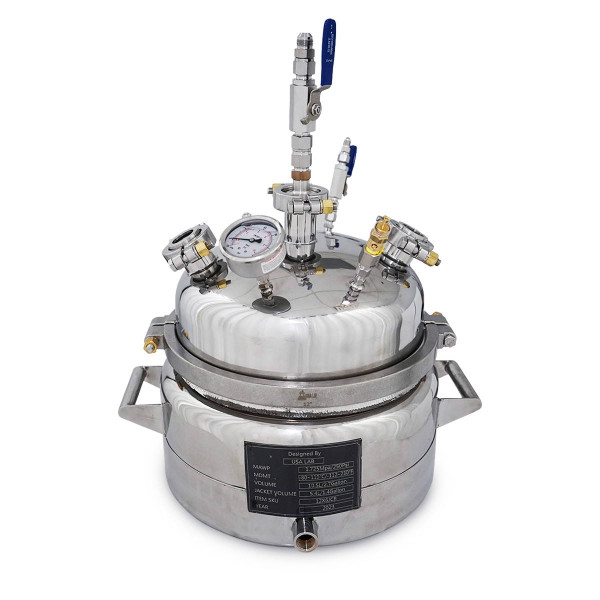 USA Lab 12-Inch Jacketed Diamond Miner – stainless steel vessel with sight glass lid and jacketed body for precise temperature control during crystallization and solvent recovery processes.