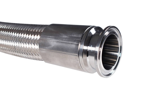 USA Lab 2-inch PTFE Lined Stainless Steel Braided Tri-Clamp Hose – durable chemical-resistant hose featuring smooth PTFE lining and stainless-steel outer braid for sanitary solvent, chemical, or extraction system use.
