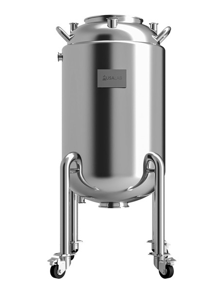 USA Lab 150L Stainless Steel Jacketed Storage Vessel with 12-inch top tri-clamp, 6-inch bottom outlet, and 1.5-inch TC jacket ports for heating or chilling applications.