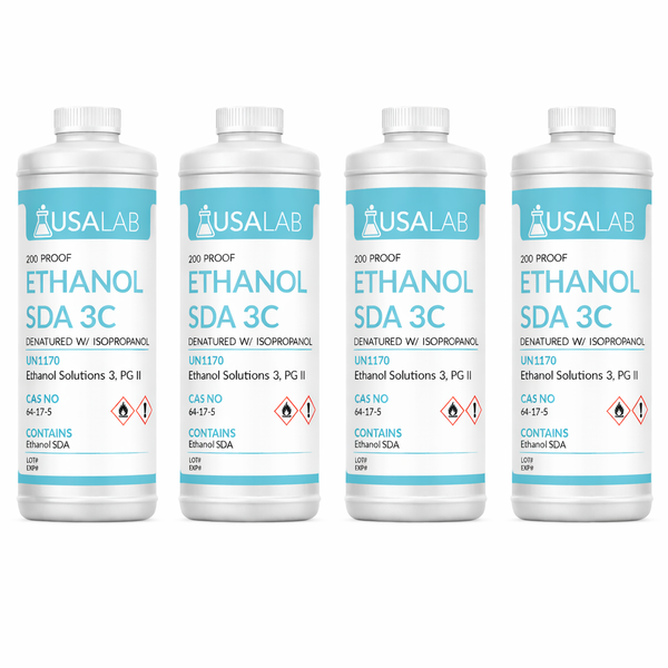 Four bottles of USA Lab ethanol SDA 3C 200 proof denatured alcohol