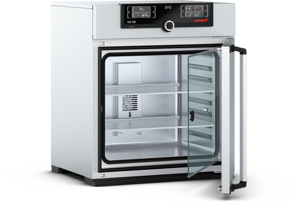 Memmert ICO105 CO₂ incubator – 107 L laboratory incubator with touch control, CO₂ regulation, and humidity monitoring.