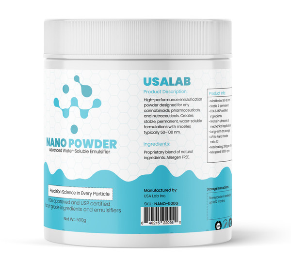 USA Lab Nano Powder – Water-Soluble Emulsifier for CBD, Nutraceuticals, and Pharmaceuticals
