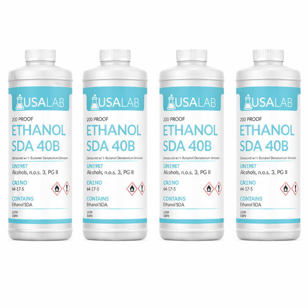 Four bottles of USA Lab ethanol SDA 40B 200 proof denatured alcohol