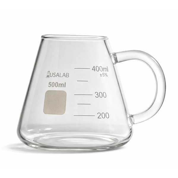 USA Lab Erlenmeyer Flask Mug, 500 mL borosilicate glass 3.3, scientific laboratory-style coffee mug