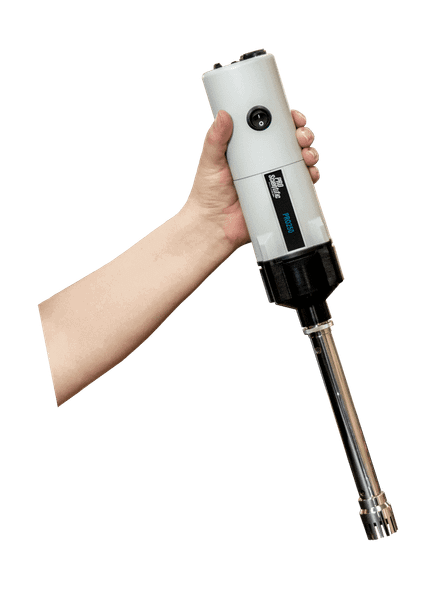 PRO250 analog rotor-stator homogenizer with variable speed dial, 0.03 mL–5 L processing range, for stand-mounted or hand-held use