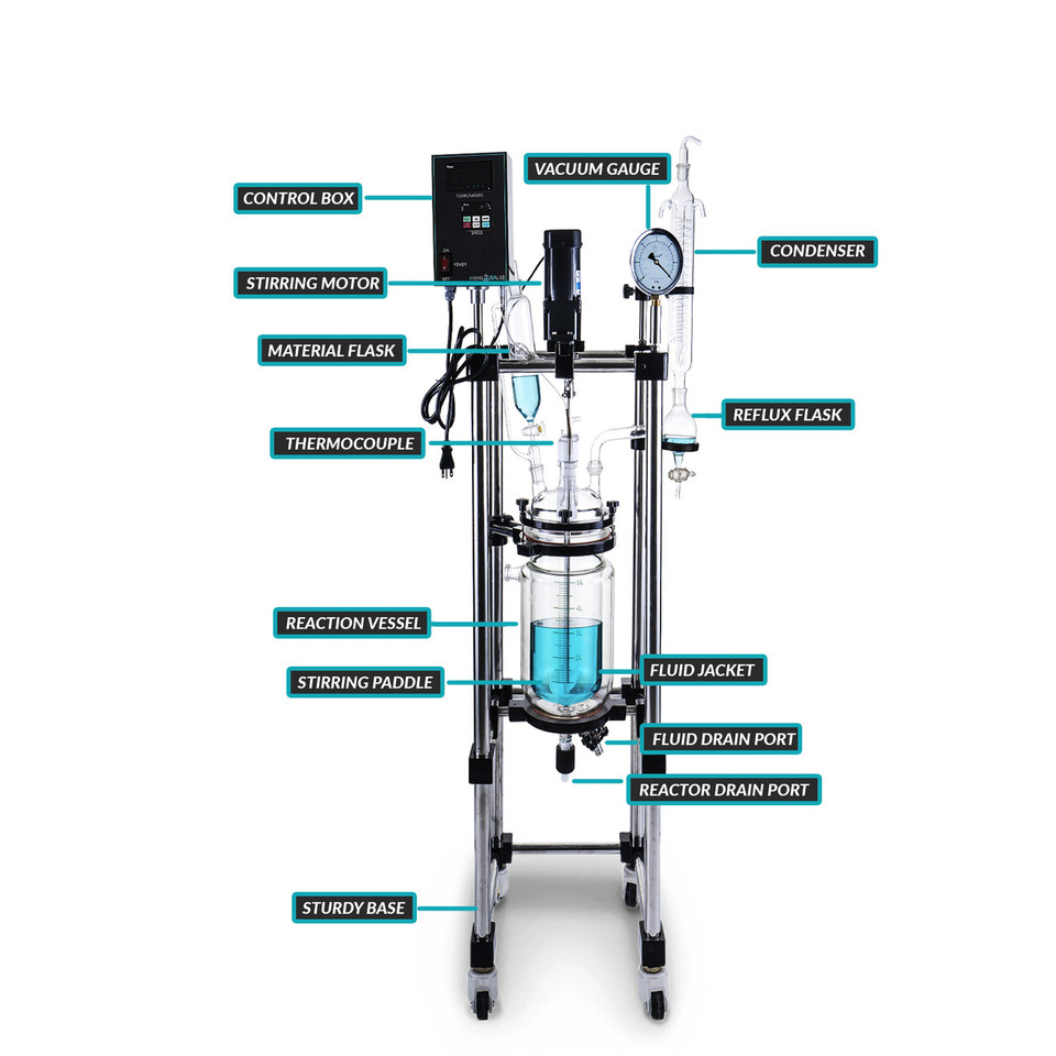 USA Lab 5L Single Jacketed Glass Reactor  (Optional ETL, Explosion Proof & Pneumatic Mixers)