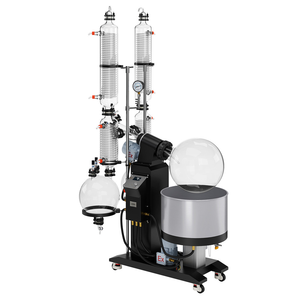 Left-side angled view of USA Lab 50L Dual Set-up Explosion Proof Rotary Evaporator EXRDS-1050 with dual condensers