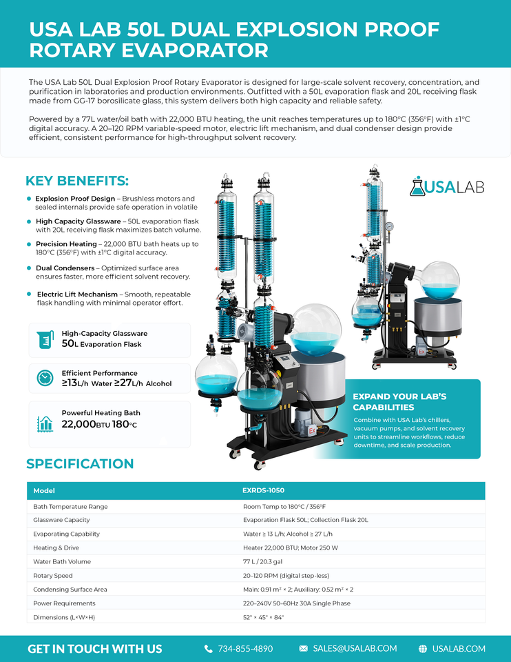 USA Lab 50L Dual Setup Explosion Proof Rotary Evaporator Turnkey System