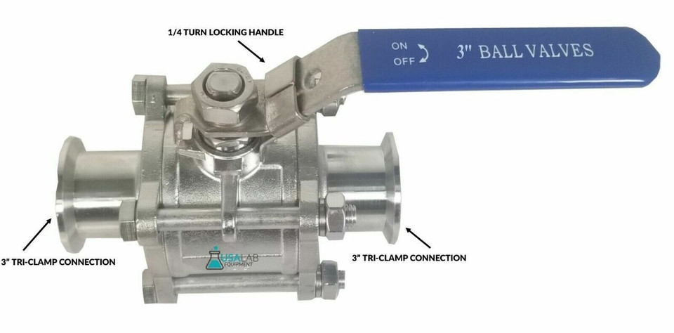 3" Tri-Clamp Ball Valve Sanitary Stainless 304 - 1000PSI
