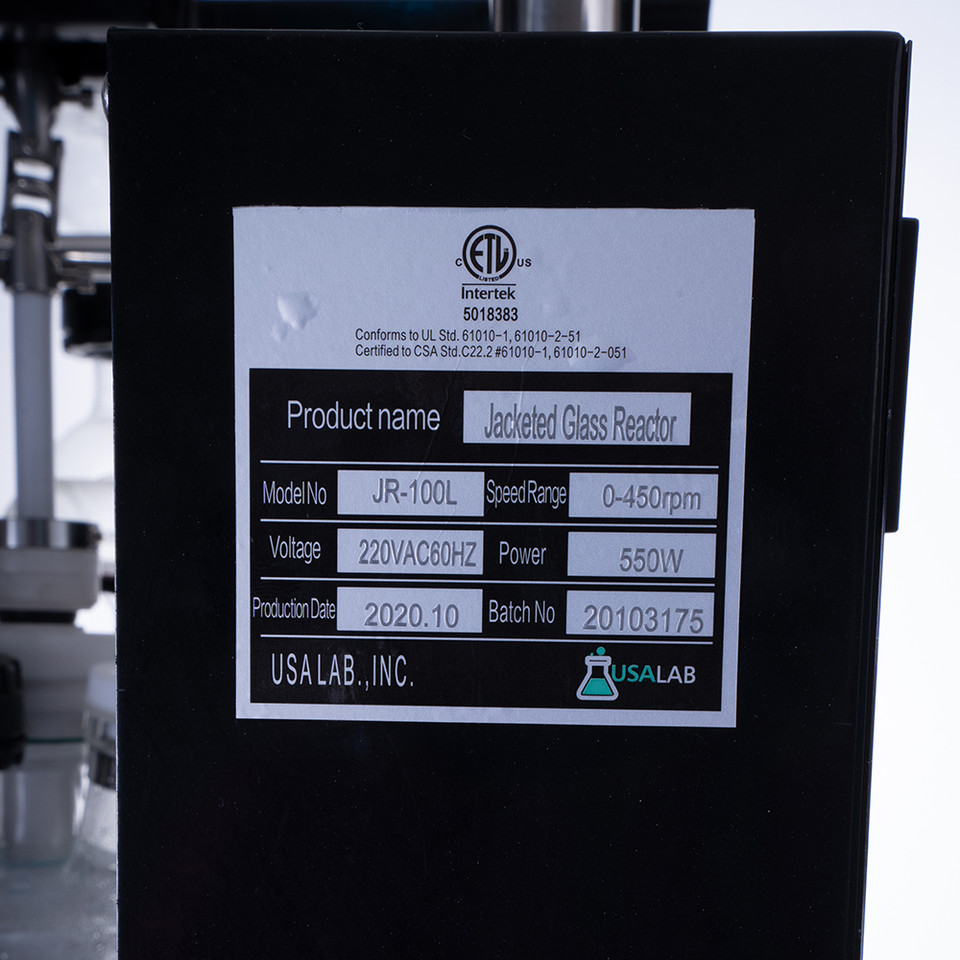 USA Lab 50L Single Jacketed Glass Reactor (Optional ETL, Explosion Proof & Pneumatic Mixers)