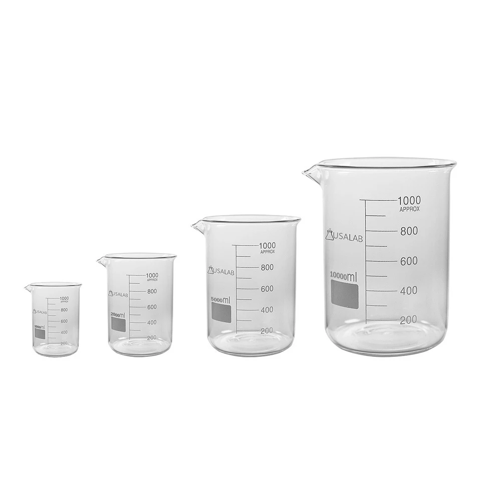 USA Lab Low Form Beaker Borosilicate 3.3  25ML , 50ML, 100ML, 250ML, 500ML, 1L, 2L, 5L, 10L