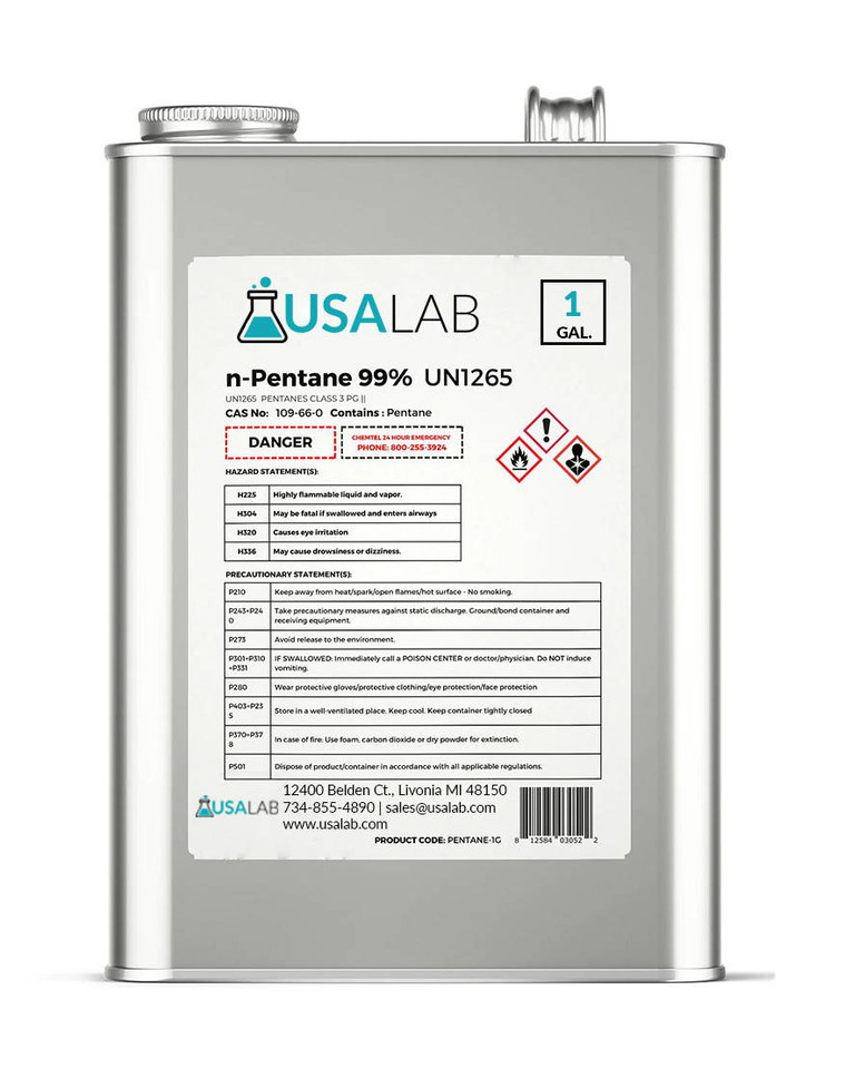 USA Lab High Purity Lab Grade N-Pentane 99% - 1Gal, 5Gal, 55Gal
