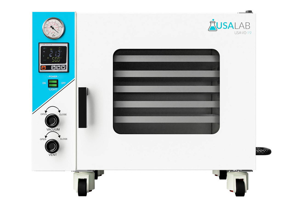USA Lab ETL Certified 1.9 CuFt Vacuum Drying Oven – 200°C, 110V unit with uniform 4-sided heating, precision temperature control, and stainless-steel interior designed for reliable drying, curing, and degassing in laboratory environments.