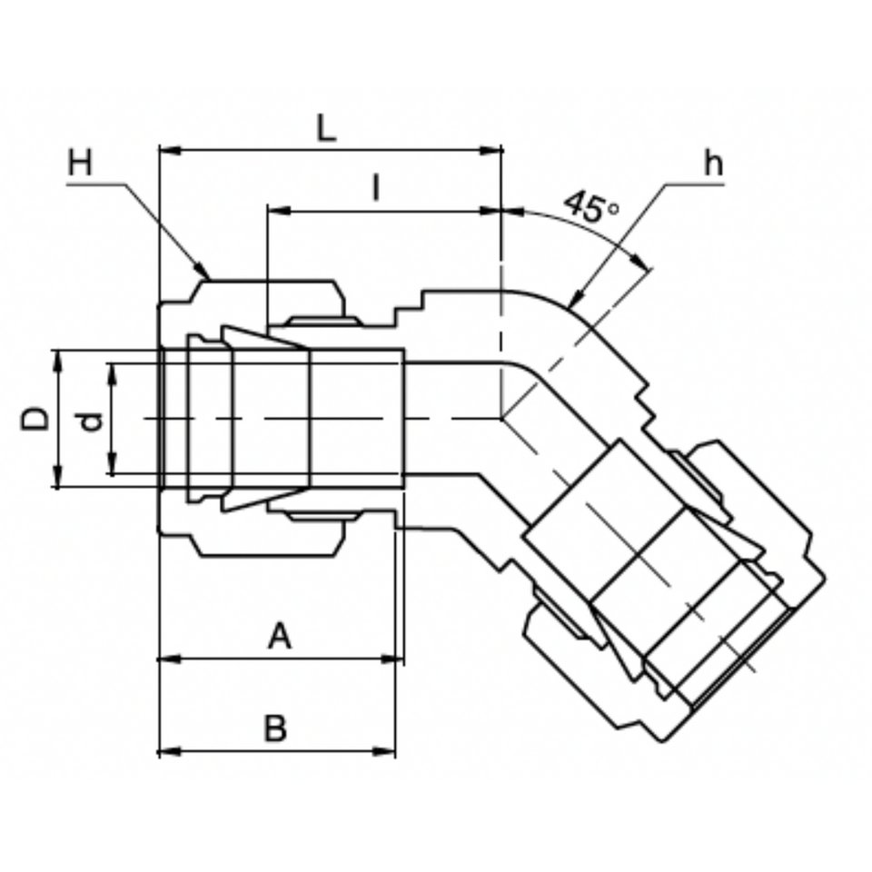 Superlok 1/2" Compression O.D. Tube Union 45-Degree Elbow - SHUE