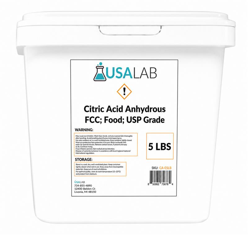 USA Lab Citric Acid Anhydrous FCC; Food; USP Grade - Various Sizes