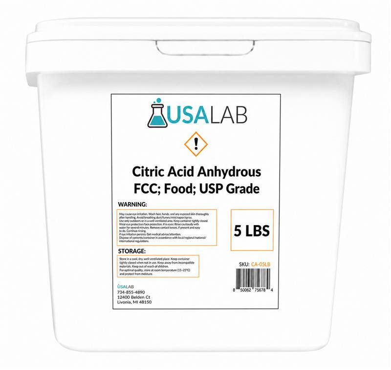 USA Lab Citric Acid Anhydrous FCC; Food; USP Grade - Various Sizes