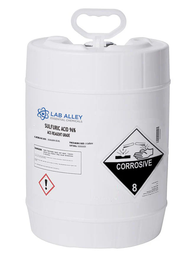 Lab Alley Sulfuric Acid 96% ACS Reagent Grade Solution (95-98%, Concentrated H2SO4)