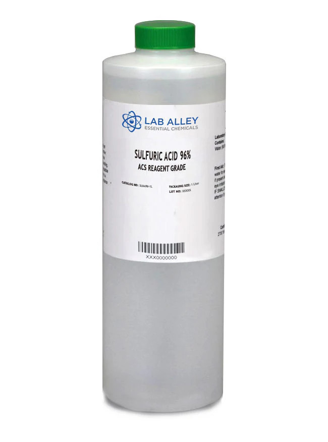 Lab Alley Sulfuric Acid 96% ACS Reagent Grade Solution (95-98%, Concentrated H2SO4)