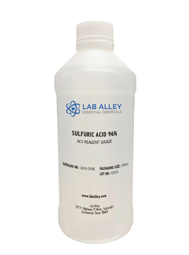 Lab Alley Sulfuric Acid 96% ACS Reagent Grade Solution (95-98%, Concentrated H2SO4)