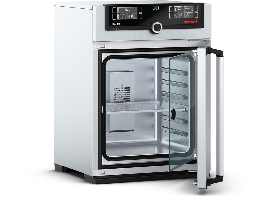 Memmert ICO50 CO₂ incubator – 56 L stainless-steel laboratory incubator with digital display and precise temperature control.